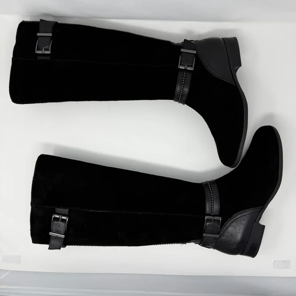 Alex Marie Davian Black Knee High Boots Women’s 9.5M Suede Leather Riding Boots